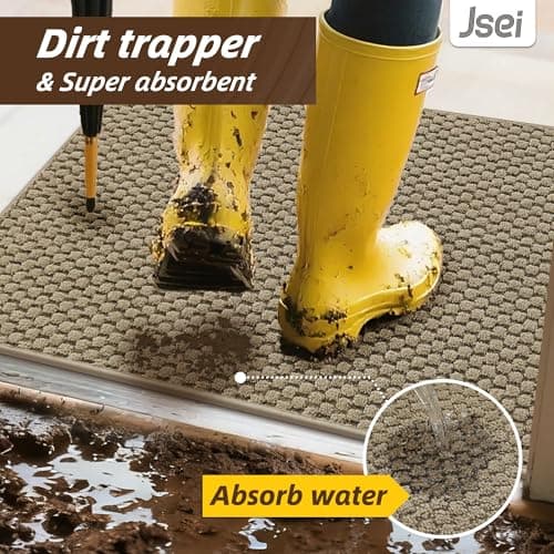 JSEI Dirt Trapper Door Mat 20"x32", Non-Slip Entryway Rugs Doormat Indoor, Washable Absorbent and Stain Resist Welcome Floor Mat for Front Door, Dog Door Mat, Muddy Wet Shoes & Paws, Beige - Thumbnail 3
