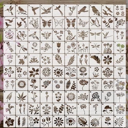 SAUYANOR 100 PCS Small Flower Stencils for Painting, Reusable Spring Stencils for Wood, Wall, Canvas & Cards, Holiday Crafts(3×3 Inch) - Image 1