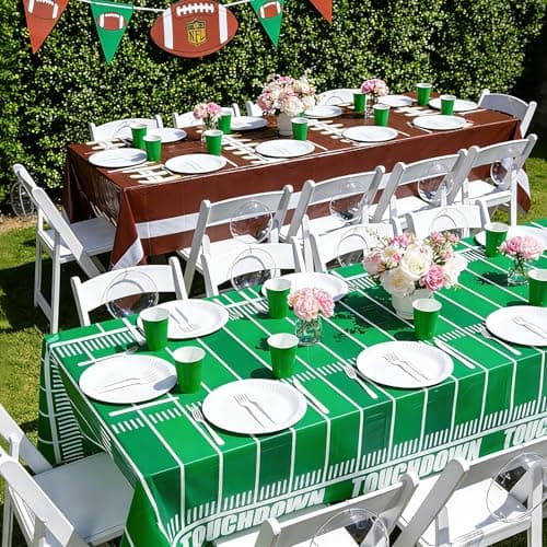 Accevo Football Party Decorations Disposable Tablecloth Plastic Touchdown Table Cover, Game Day Theme Table Cloth, Perfect for Football Birthday Party Supplies 54 X 108Inch, 2 Pack - Thumbnail 6