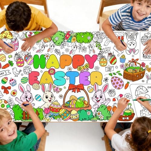 Enpato Easter Giant Coloring Tablecloth 75” x 31” Easter Coloring Poster Jumbo Paper Banner Crafts for Kids DIY Painting Drawing Banner/Tablecloth for School, Spring Theme Parties, Wall Decor - Image 1