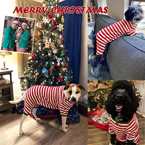 Sychien Dog Christmas Pajamas Extra Large,Red and White Striped Pjs for Boy Girl Dogs,Thermal Warm Cotton Christmas Holiday Jumpsuit for Big Dog,XXL - Thumbnail 5
