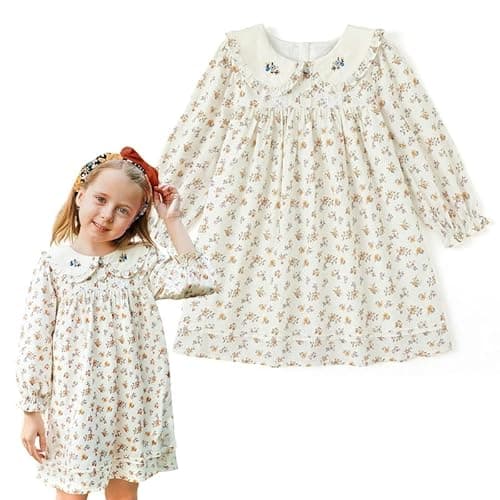 Simplee kids Baby Girl Fall Floral Dress Long Sleeve Print Sundress Vintage Dresses Toddler 2T - Image 1