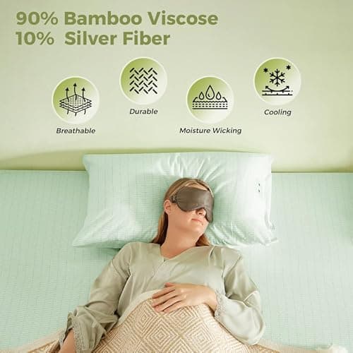 Bamboo Viscose Grounding Sheets, 10% Silver Infused Grounding Cooling Bed Sheets, Silky Breathable Than Cotton for Hot Sleeper, 15 Deep Pocket Grounded Fitted Sheets Only, King - Thumbnail 2