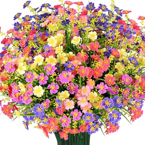 trytuny 10 PCS Artificial Plants Outdoor,Artificial Flowers UV Resistant Fake Flowers,Fake Plastic Faux Flowers for Porch Window Box Home Garden Decor - Image 1