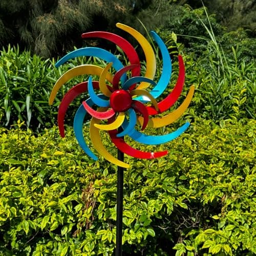 CBAXEAXM Colorful Kinetic Wind Spinner for Outdoor 13" W Metal Windmill Wind Sculptures with 5 Prong Stake, Easy to Rotate Metal Yard Art for Garden Patio Lawn Backyard Decor - Thumbnail 3