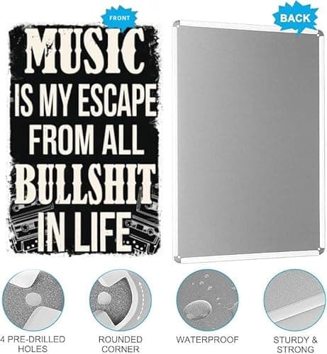 Carastora Vintage Rock Music Tin Sign – Rustic Metal Wall Art for Man Cave, Garage, Bar, Music Room, 8x12 Inch Retro Decor for Home or Studio - Thumbnail 5
