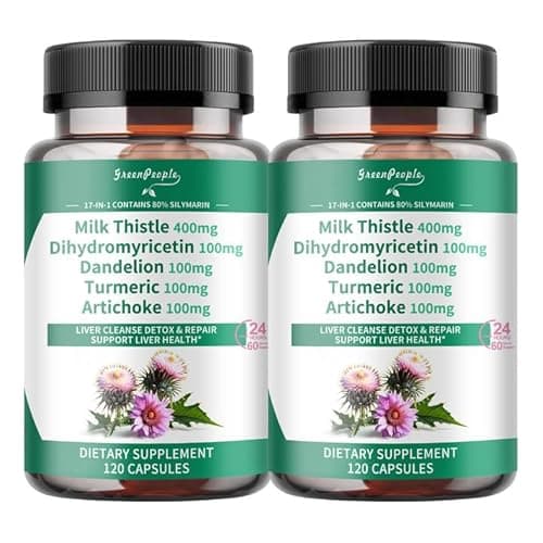 GREENPEOPLE Liver Cleanse Detox & Repair Capsules - Milk Thistle Liver Detox with Dandelion & Artichoke Extract/Dihydromyricetin DHM/Turmeric/Vitamin B12 - Liver Supptment 120pcs 2packs - Image 1