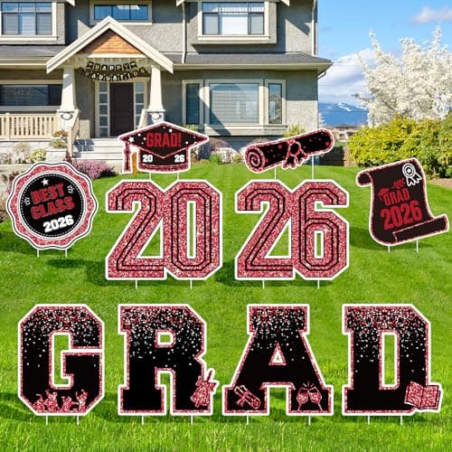 2026 Graduation Decorations Yard Signs – 10PCS Red Congrats Grad Lawn Decorations with Stakes, Graduation Party Supplies, Large Outdoor Graduation Party Decor for High School & College - Image 1