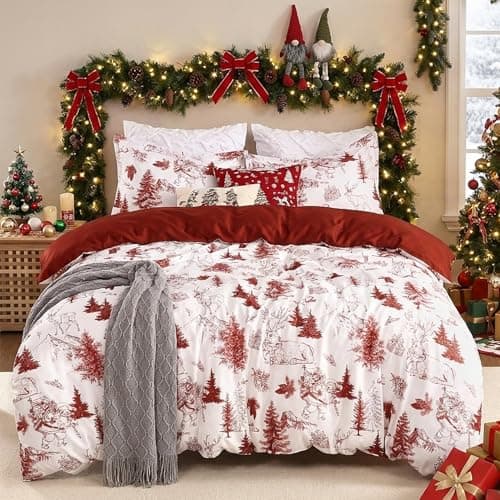 CAROMIO Christmas Duvet Cover King, Reversible Printed Comforter Cover Set Holiday Decorative Bedding, Soft Microfiber Red Duvet + 2 Pillow Shams (Christmas Theme, King) - Image 1