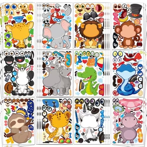 Animal Stickers for Kids - 48 Pcs Safari Birthday Decorations Wild Zoo Jungle Stickers Party Decorations Favors Supplies Crafts for Kids Toddler Student Preschool Kindergarten Gift from Teacher - Image 1