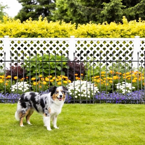 Decorative Metal Garden Fence，(12 Panels+ 13 Posts), 24 ft(W) x 24 in(H), Small Metal Border Fence, Classic Roman Column Decoration, Garden and Lawn Landscape Fence, Black Animal Fence - Thumbnail 4