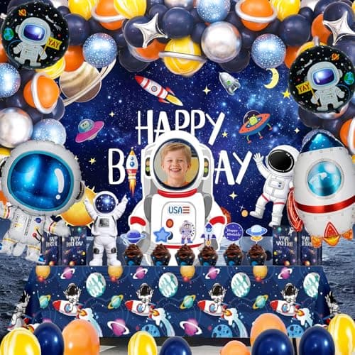 Outer Space Birthday Party Decorations – Space Theme Supplies with Backdrop, Tablecloth, Rocket Balloons, Astronaut Balloons Cake Topper for Kids & Boys - Thumbnail 5