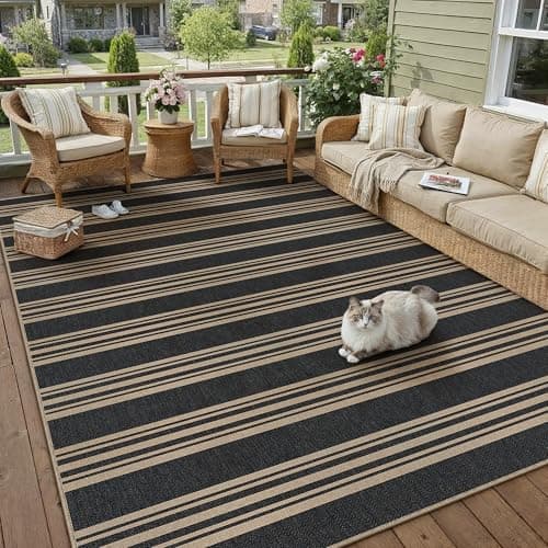 PureCozy Striped Easy Jute 5x7 Area Rugs Black Washable Outdoor Patio Rug for Living Room Indoor Outdoor Carpet Non Slip Office Farmhouse Neutral for Backyard Balcony Porch Bedroom Dining Room - Image 1