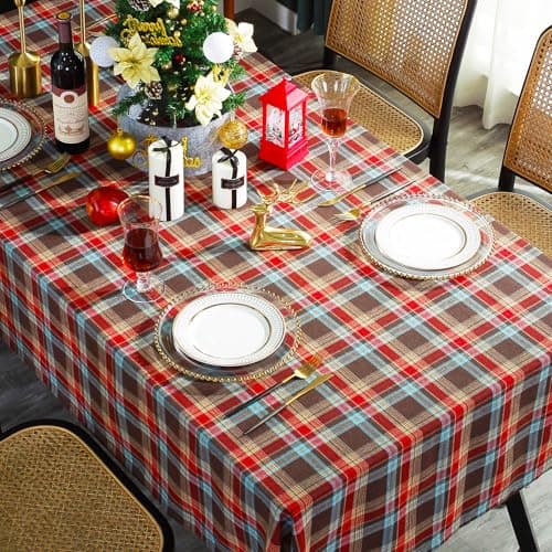 UWWGKK Red Plaid Tablecloth for Spring, Table Cloth Rectangle Table with Wipeable,Tablecloths for Dining Room,Kitchen,Party,Home Decor - Image 1