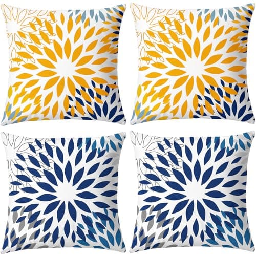 coclothy Outdoor Pillow Covers - Outdoor Pillow Covers 18x18 Waterproof PillowCovers for Patio Furniture Decorative Pillowcases Blue - Image 1