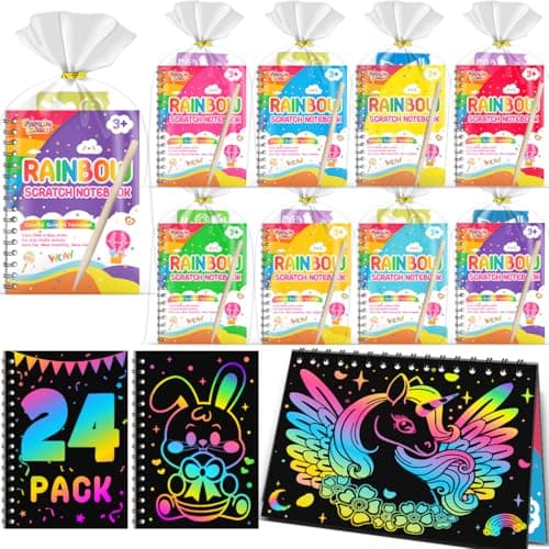 FEREDO KIDS Scratch Art Party Favors for Kids 8-12: 24 Pack Rainbow Scratch Art Notebook, Easter Basket Stuffers, Easter Coloring Books for Kids Ages 4-8, Students Classroom Rewards Gifts Bulk - Image 1