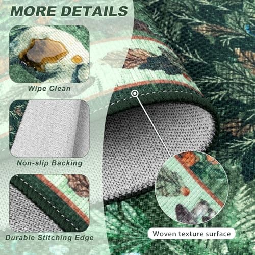 Yamaziot Hallway Runner Rug 2x6 – Jungle Animal Print Linen Rug with Non Slip Backing, Low Pile Washable Distressed Boho Carpet for Indoor Outdoor Rug, Kitchen, Bedroom, Entrance, Forest Green - Thumbnail 4