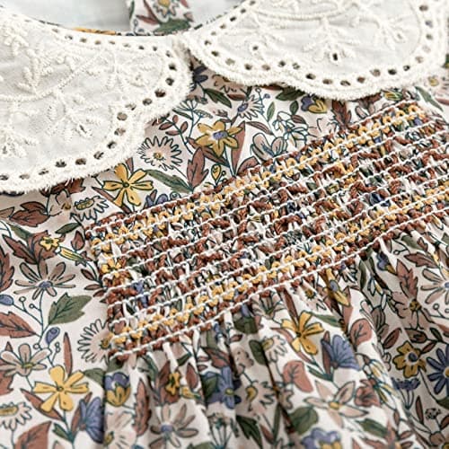 Curipeer Baby Girls Long Sleeve Fall Floral Dress Flower Printed Toddler Ruffle Dress for Autumn and Spring Brown 7T - Thumbnail 4