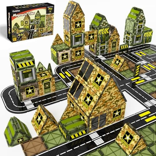 GobiDex Magnetic Tiles Army Toys, Military Magnetic Building Blocks for Kids 3-5 4-8 Girls Boys Toys Age 4-6 6-8, STEM Sensory Army Men Toddler Birthday Gifts for 3+ Year Old Kids Toy - Image 1