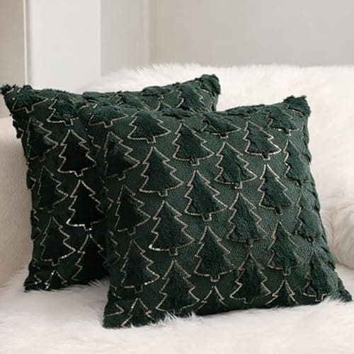 Psythuor Textured Decorative Pillow Covers, 2Pack 18x18 Inch Minimal Nordic Tree Pattern Cushion Covers, Soft Plush Fabric with Zipper for Sofa Couch Bed Home Decor, Green