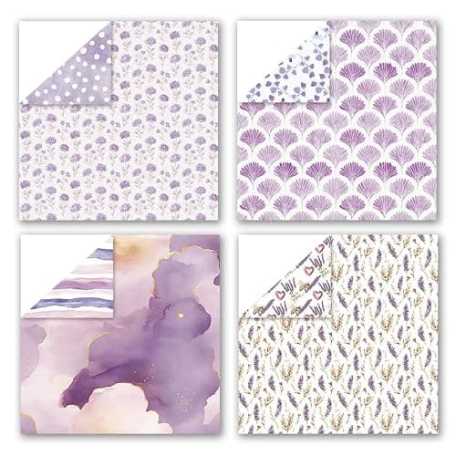 12x12 Scrapbook Paper & Scrapbooking Supplies, Lavender Double-Sided Patterned Cardstock Pad, Decorative Craft Sheets for Junk Journal & Photo Album, 24 Sheets - Thumbnail 3