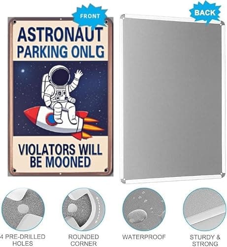 Carastora "Astronaut Parking Only" Sign – Metal Outer Space-Themed Plaque, Creative Gift for Space Enthusiasts, Suitable for Bedroom, Office, Game Room, Boys' Room, Classroom, Nursery, Party Decor, and Wall Decoration – 8x12 Inches - Thumbnail 5