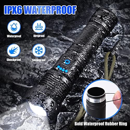 Foleto Rechargeable LED Flashlights High Lumens,Super Bright Flashlight, Powerful Tactical Handheld Flash Light, 5 Modes Zoomable Waterproof Flash Lights for Camping, Emergency - Thumbnail 4