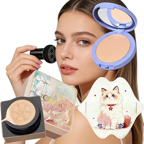 Mushroom-Head Cushion Foundation, Setting Powder (3 Shades Available), and Puff Set — Conceals, Sets Makeup, and Creates a Long-Lasting Matte Finish（Natural Color）