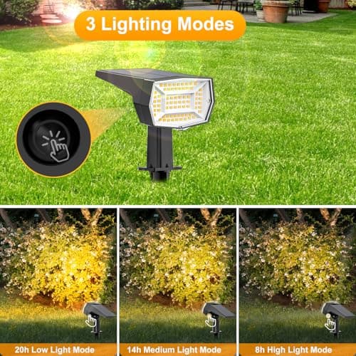 Fabrito 72 LEDs Solar Spot Lights Outdoor Waterproof, 3 Modes Landscape Spotlights, Dusk to Dawn Solar Powered Flood Wall Lights for Outside, Solar Garden Lights for Yard Porch 10 Pack (Warm White) - Thumbnail 3