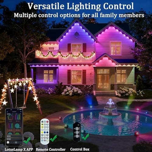 Permanent Outdoor Lights 54ft Smart Outdoor Christmas Lights with RGBCW 36 LED IP67 Waterproof Eaves Lighting with 213 Modes for Halloween Christmas Birthday Holiday Party APP/Remote Control - Thumbnail 3