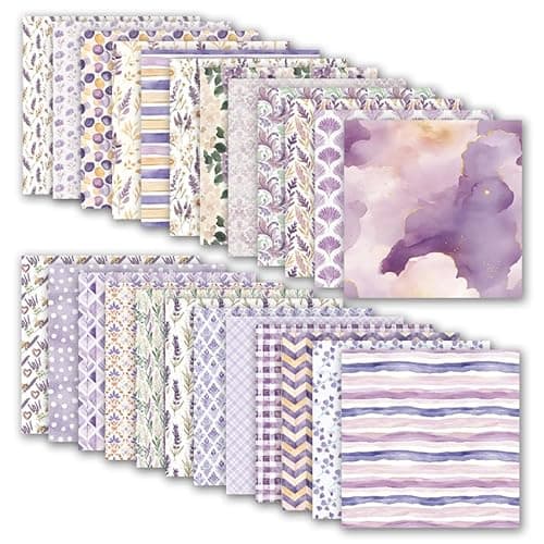12x12 Scrapbook Paper & Scrapbooking Supplies, Lavender Double-Sided Patterned Cardstock Pad, Decorative Craft Sheets for Junk Journal & Photo Album, 24 Sheets - Thumbnail 2