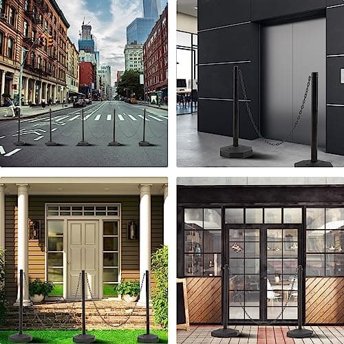 Outspurge 6 Pack Traffic Delineator Post Cones, Plastic Stanchion Post Set with Fillable Base and 5.4 Ft Chains, Traffic Control Warning Parking Lot for Parking Lot Construction, garages (Black) - Thumbnail 6