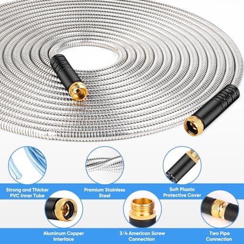 Itsonestep Garden Hose 50FT - Stainless Steel Water Hose with 10 Function Nozzles, No Kinks, Flexible & Lightweight, Pressure Proof, Puncture Proof, Heavy Duty Water Hose for Yard and Outdoor - Thumbnail 3