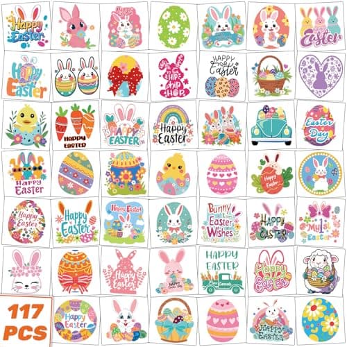 Easter Temporary Tattoos, 117 PCS Waterproof Colorful Tattoos for Kids and Adults, Easter Party Favors Supplies with Bunny Eggs Chicks Designs, 2x2 Inch