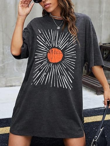 Womens Oversized Tee Shirts Vintage Sunshine Graphic Tees Hiking T-Shirts Boho Summer Short Sleeve Top - Thumbnail 5