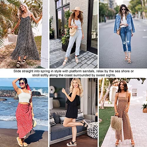 Athlefit Women's Espadrilles Platform Wedge Sandals Casual Open Toe Ankle Strap Buckle Summer Sandals, Khaki, Size 6, AD00502 - Thumbnail 6