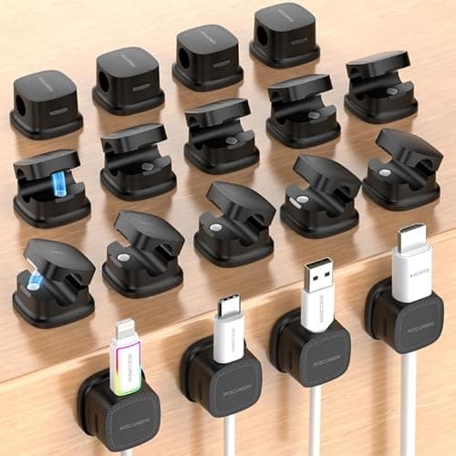 18 Pack Cable Management Cord Organizer,Magnetic Cable Clips-1s Lock,Rocoren Desk Adhesive Cord Cable Clip Wire Holder Keeper for Phone Charger Wire,Nightstand,Car,Office,Desktop Accessory,Black - Image 1