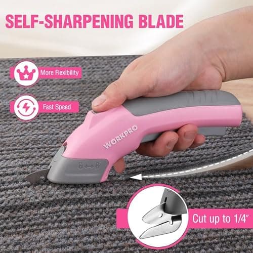 WORKPRO 4V Cordless Electric Scissors With 2 blades, Fabric, Leather, Carpet and Cardboard Cutter, 2000mAh Rechargeable Powerful shears with Storage Case - Thumbnail 4