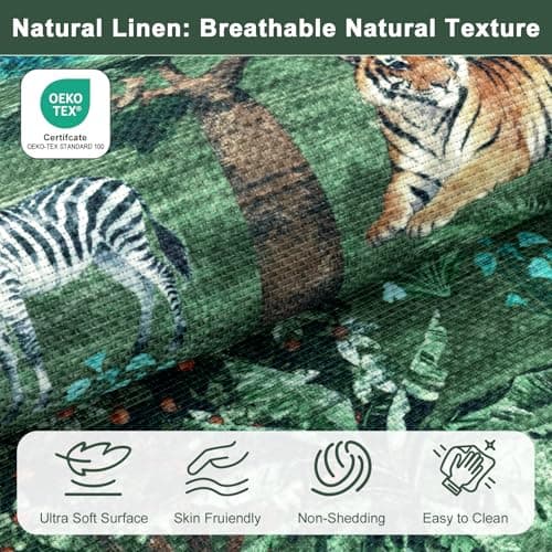 Yamaziot Hallway Runner Rug 2x6 – Jungle Animal Print Linen Rug with Non Slip Backing, Low Pile Washable Distressed Boho Carpet for Indoor Outdoor Rug, Kitchen, Bedroom, Entrance, Forest Green - Thumbnail 3