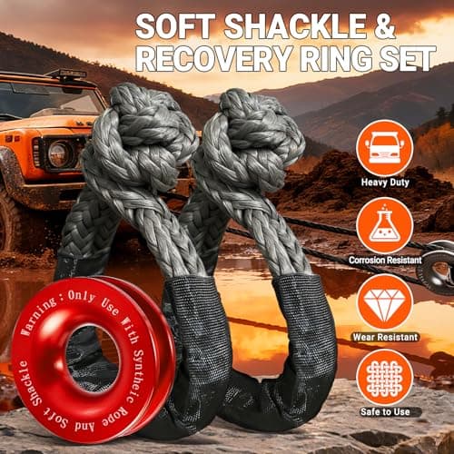 DAJOUJS Synthetic Soft Shackle Rope 1/2 Inch x 22 Inch Gray Recovery Tow Shackles with Red Recovery Ring 56,000lbs Breaking Strength Offroad Soft Shackle Recovery Kit for Truck, Jeep, SUV, UTV, ATV - Thumbnail 5