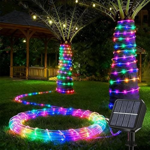 AurNyvaMay (Multicolor Fairy Light Solar Outdoor 33Ft 100 LED Rope Lights for Outside 8 Modes Solar Rope Lights Outdoor Waterproof for Patio Fence Party Garden Yard Home Holiday Tree Decoration. - Image 1