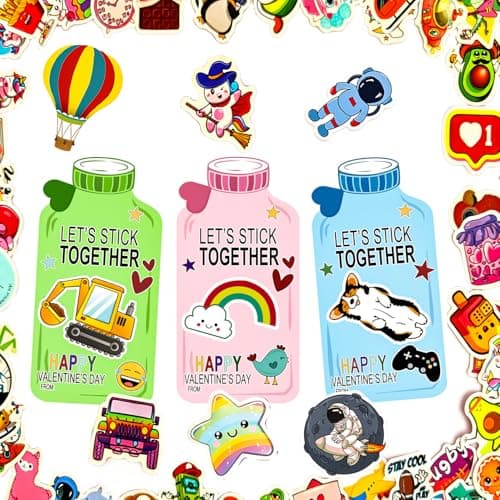 Valentines Day Gifts for Kids Classroom -Stickers Valentine's Day Cards for Class Exchange - Cute Valentine Card for Boys Girls Classmates School - Image 1