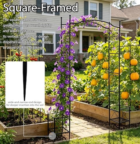 Garden Arch Arbor with Planters 93" Outdoor Metal Garden Trellis - Thumbnail 4