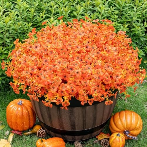 Lnoicy 20 Bundles Artificial Flowers for Outdoor,Faux Plants Decoration,Plastic Flowers for Indoor Garden/Wedding/Farmhouse (Fall Red)
