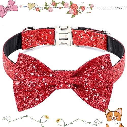 Jumpress Red Dog Collar with Bow, Bling Bowtie Dog Collar for Puppy Small Dogs and Cats, Cute Walking Boy and Girl Dog Collar (Neck fit 9-12’’) - Thumbnail 2