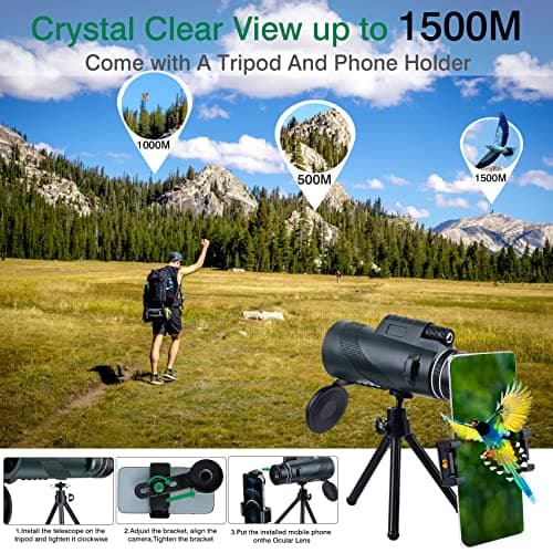 80x100 High-Power Binoculars Two-Piece Set with Phone Mount and Tripod, Featuring BAK4 Prisms and FMC-Coated Lenses Ideal for Hunting,Stargazing,Birdwatching,Wildlife Observation, Camping, and Hiking - Thumbnail 4