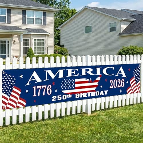 250th Anniversary American Flag Banner - 4th of July Decorations - 120"x20" 250th Anniversary Flag Banner Independence Day Patriotic Fourth of July with Ribbon Tie for Indoor Outdoor Decor - Image 1