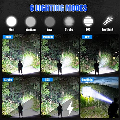 Foleto Rechargeable LED Flashlights High Lumens,Super Bright Flashlight, Powerful Tactical Handheld Flash Light, 5 Modes Zoomable Waterproof Flash Lights for Camping, Emergency - Thumbnail 2