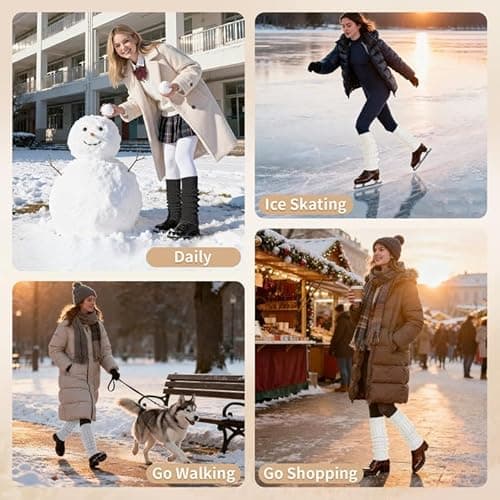 DODOKIE 3 Pairs Leg Warmers for Women Winter Fleece Lined, Thick Cable Knit Boots Socks Pack for Skating Daily Wear, Christmas Gifts for Her Mom Wife Girl friend Stocking Stuffers (White Black Grey) - Thumbnail 5