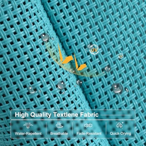 PURPLE LEAF Outdoor Oversized Lounge Chair Set of 3 Patio Chaise Pool Lounger Aluminum Frame with Side Table and Wheels for Outside Sunbathing Tanning Recliner Including Pillows Turquoise Blue - Thumbnail 3